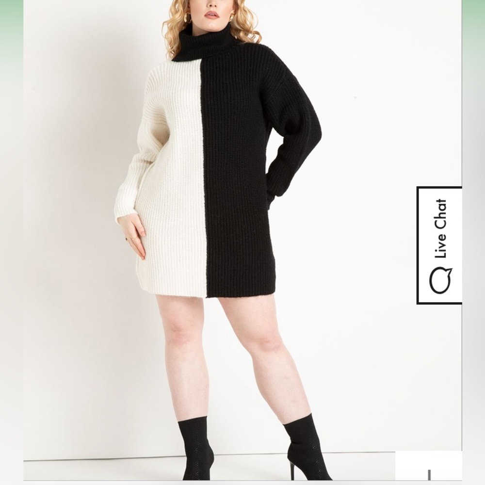 Two-Tone Black & White Turtleneck Sweater Dress